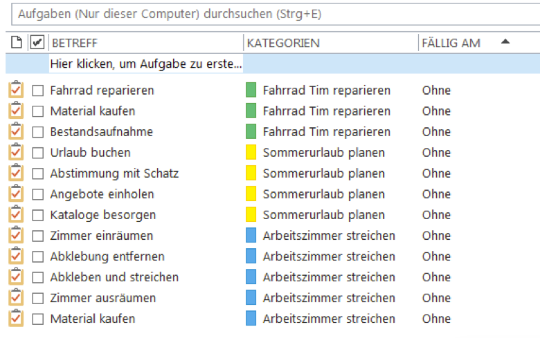 Liste mit Aufgaben und Projekten
