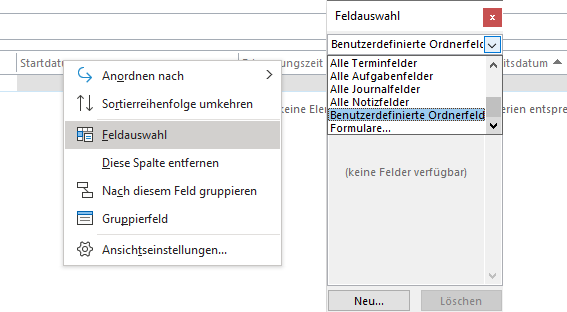 Outlook - benutzerdefinierte Felder anlegen