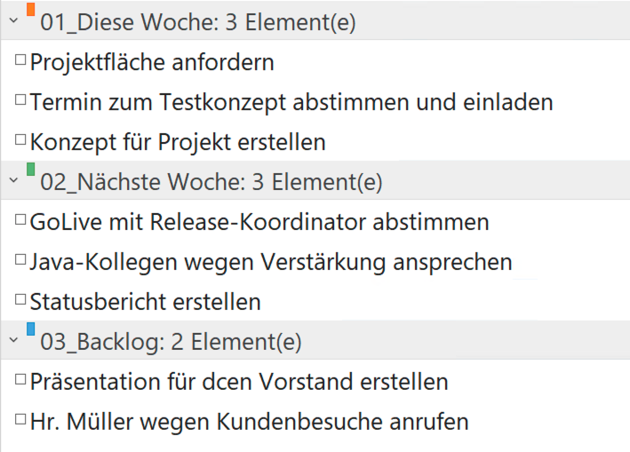 Outlook Aufgaben - Backlog